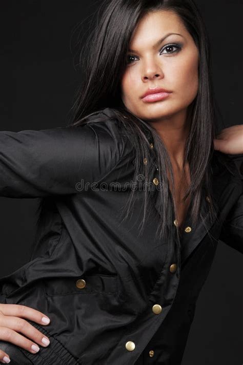 Beautiful Brunette Woman With Long Black Straight Hair Stock Image