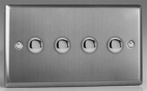 4 Gang 6A 2 Way Push On Off Impulse Light Switch Brushed Steel