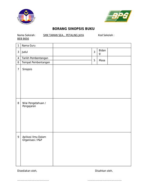 DOC Borang Sinopsis Buku DOKUMEN TIPS