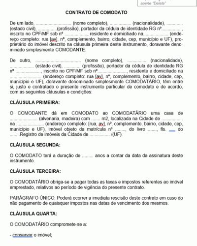 Referência para Contrato de Comodato Modelo Gratuito