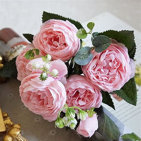 Beautiful pink peony artificial flower silk flower small bouquet of ...