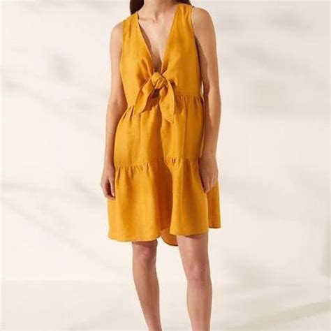 Saba Size Xs Mustard Lila Linen Sleeveless Tiered Dress Airrobe