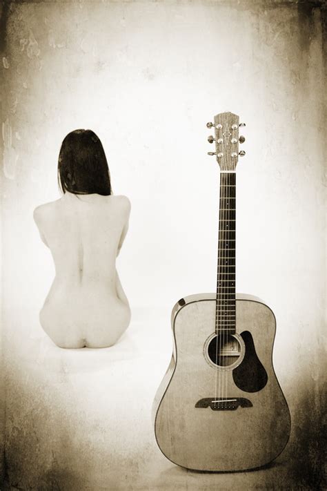 Fine Art Nude Asian Girl With Guitar B W Set 1947 Kendree Miller