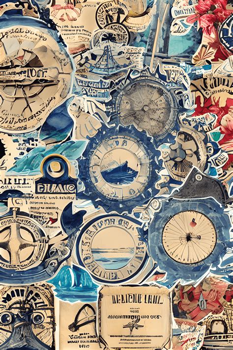 Vintage Nautical Ephemera Stickers Background Cream Paper Separate