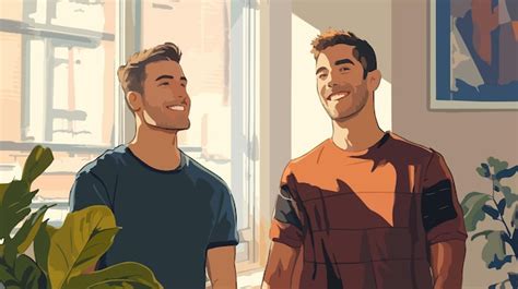 Happy Gay Man Smiling Glancing Back Positively Standing Handsome Premium AI Generated Vector