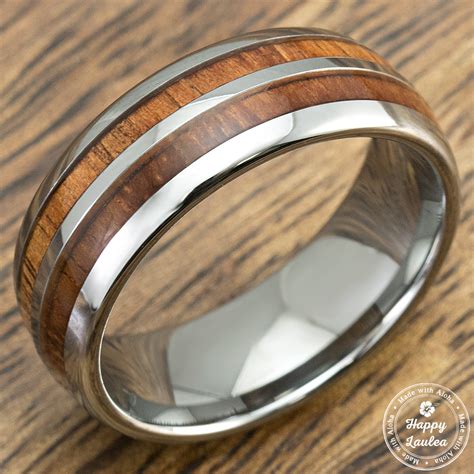 Tungsten Carbide Ring With Duo Koa Wood Inlay 8mm Comfort Fitment