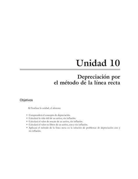 Depreciaci N Por El M Todo De La L Nea Recta Unidad Depreciaci N