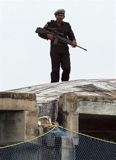 A Sniper Takes Up Position At The Roof Of The MA Chidambaram Stadium