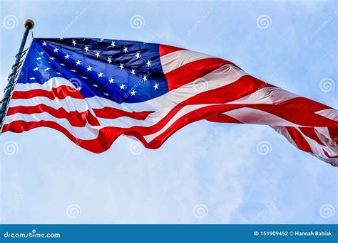 United States Of America Flag Blowing In The Wind Stock Photo Image