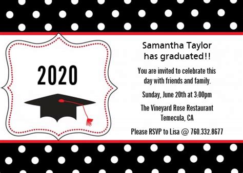 Graduation Cap Black & Red Graduation Party Invitations | Candles and ...