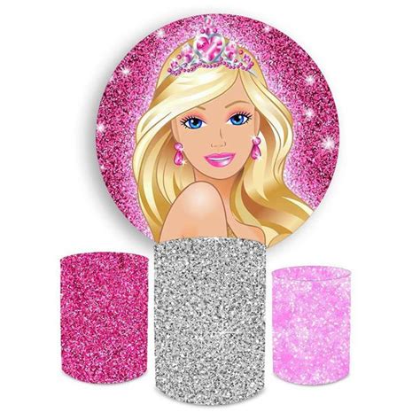 Kit Capa Painel Trio Cilindros Barbie Glitter Loja Bibi Painéis