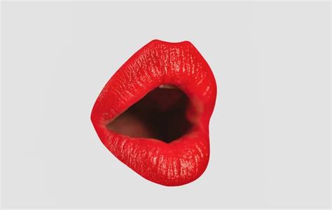 Open Mouth Woman Close Up Sexy Red Female Lips Sensual Open Mouth Isolated Lip Surprised Wow