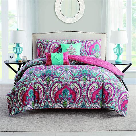 Vcny Home Comforter Set 4 Piece Reversible Bedding With Matching Sham And Pillows