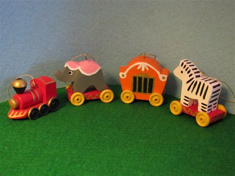 Wooden Circus Train Set of 4 Christmas ornaments