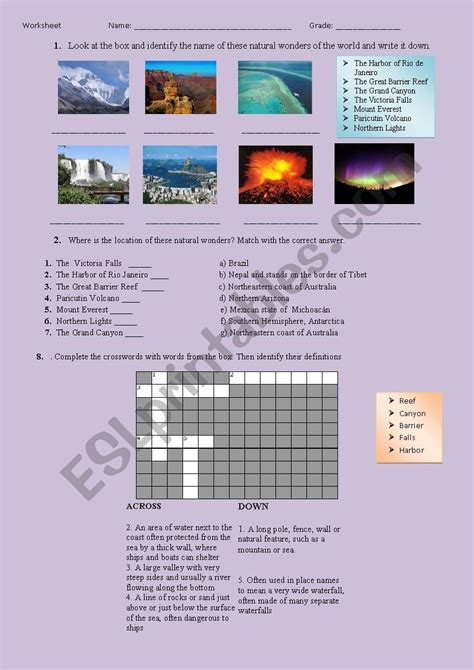 The Seven Natural Wonders Of The World Esl Worksheet By Escaon