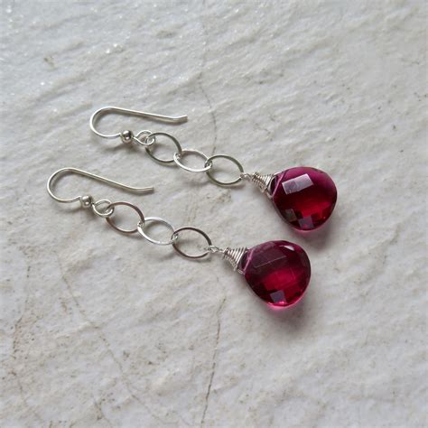 Pink Gemstone Earrings Sterling Silver Chain Dangle Elegant Etsy Uk