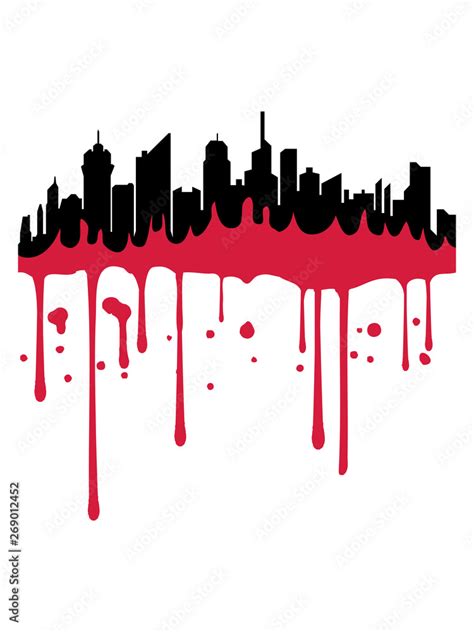 Blut Tropfen Farbe Stempel Graffiti Stadt Metropole Silhouette Umriss