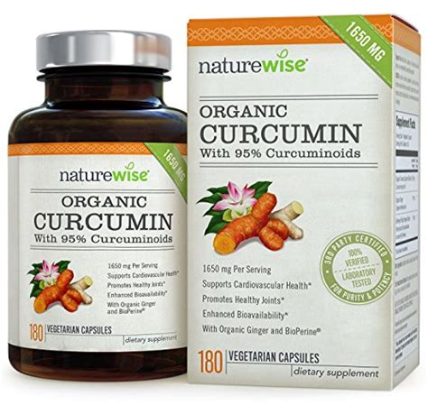 NatureWise ORGANIC Curcumin Tumeric 1650mg 180 Caps With 95