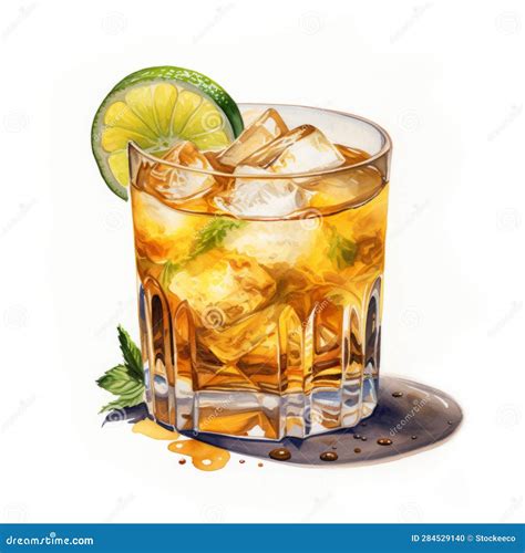 Realistic Watercolor Illustration Of A Rum Cocktail Stock Illustration