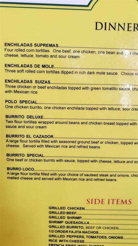 Menu At Los Cazadores Restaurant Mount Vernon