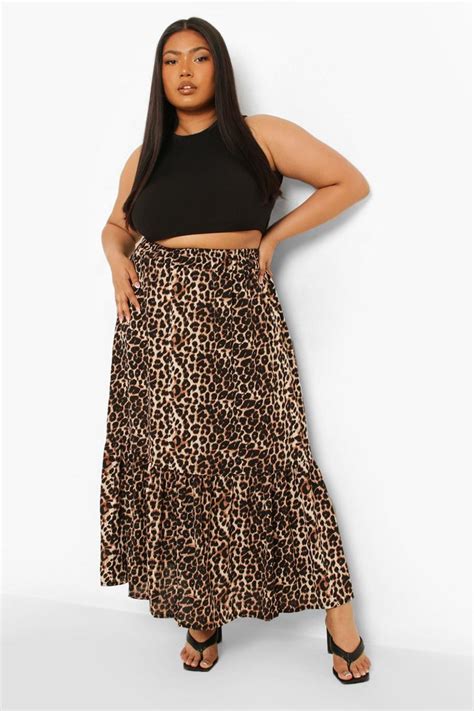 Plus Leopard Print Tiered Maxi Skirt Boohoo Au