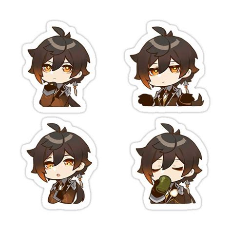 Four Anime Character Stickers With Brown Hair And Black Eyes One Is