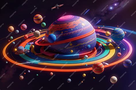 Premium Photo Colorful Bright 3d Planet With Glowing Neon Rings