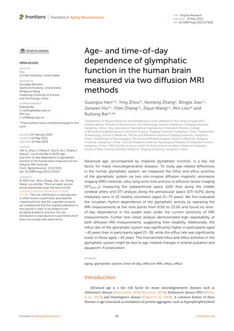 Pdf Age And Time Of Day Dependence Of Glymphatic Function In The