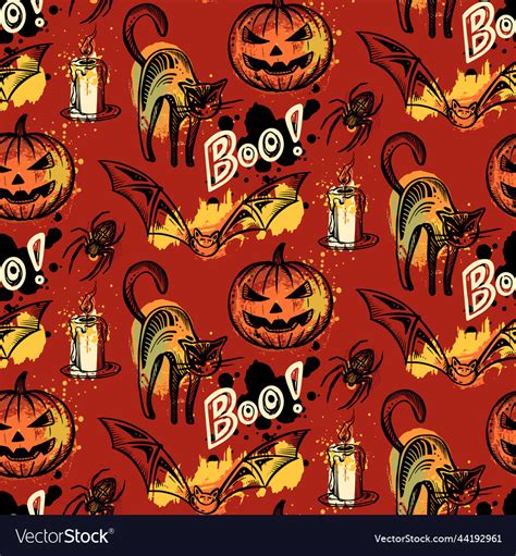 Halloween Seamless Pattern With Hand Drawn Vector Image