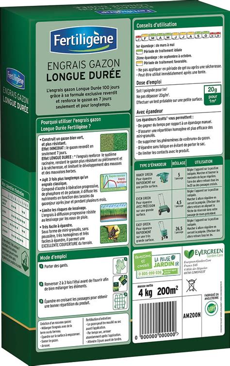 Engrais gazon longue durée Fertiligène 4 Kg 200 M Bricomarché