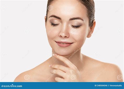 Healthy Skin Brunette Woman Closeup Face Clean Healthy Skin Eyes Stock