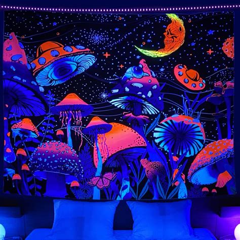 Buy Procida Uv Reactive Blacklight Trippy Mushroom Tapestry For Bedroom