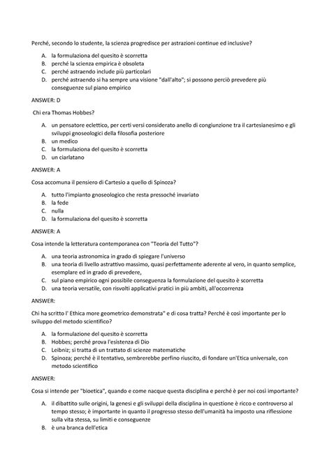 Logica E Filosofia Della Scienza Test PANIERE DOMANDE A RISPOSTA