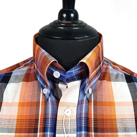 Orange Blue Check Short Sleeves Shirt Real Hoxton