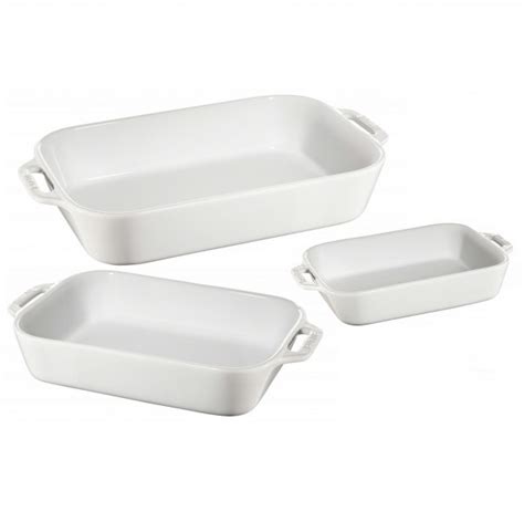 Kit Travessa Retangular Branca Staub Ceramic 3 Peças PMG