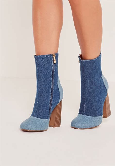 Patchwork Denim Ankle Boots Missguided Piece Together Double Denim