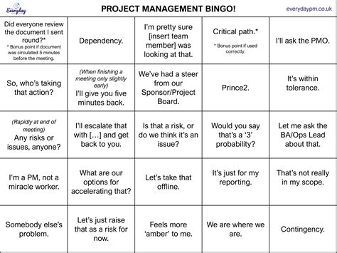 Project Management Bingo The Everyday Project Manager