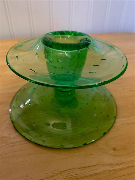 Vtg Bullicante Murano Uranium Glass Candlestick Holder 3” Glows Controlled Bubbl Ebay