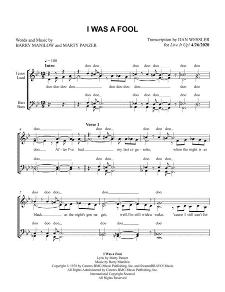 I Was A Fool To Let You Go By Barry Manilow Ssaa Digital Sheet