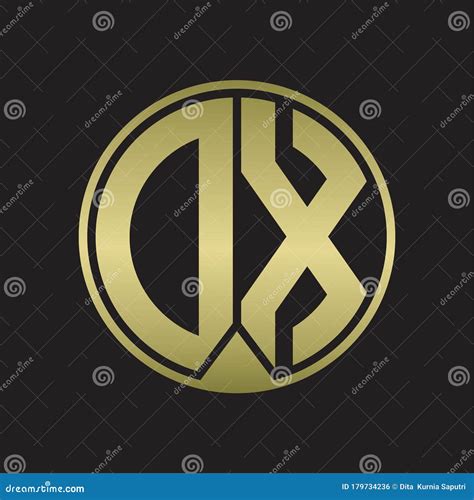 DX Logo Monogram Circle With Piece Ribbon Style On Gold Colors Stock