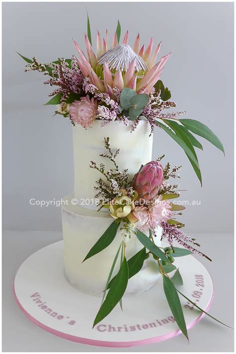 Christening Cake With Native Flowers Semi Naked Cakes For Christening By EliteCakeDesigns Sydney