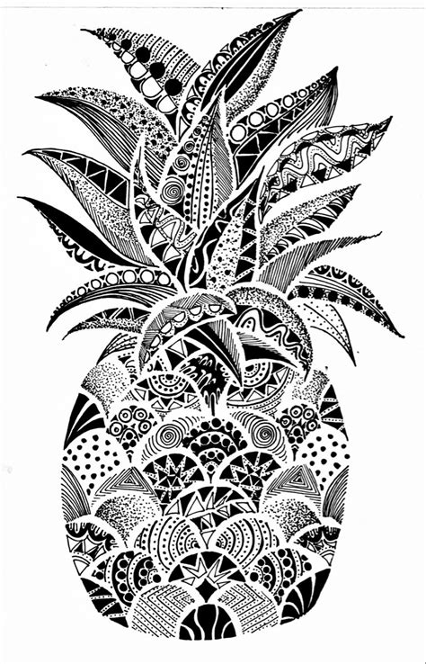 Zentangle Pineapple In Fineliner Art Flower Art Drawing Zen