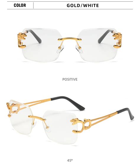 2023 Fashion Golden Sun Glasses Metal Square Frameless Diamond Cut ...