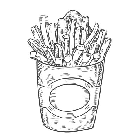 French Fries Fast Food Single Isolated Hand Drawn Sketch With Outline