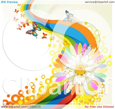 Clipart Background Of Butterflies With Rainbow Waves Circles And A