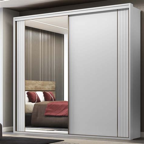 Guarda Roupa Casal 2 Portas MDF Ripado Espelho Imperium Belmax