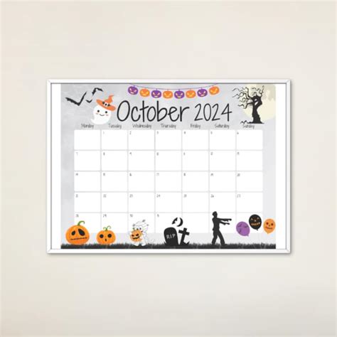 EDITABLE October 2024 Calendar Happy Halloween Pretty Ghost Cute