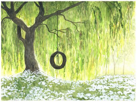 Tire Swing Under Weeping Willow Painting by Taphath Foose - Pixels