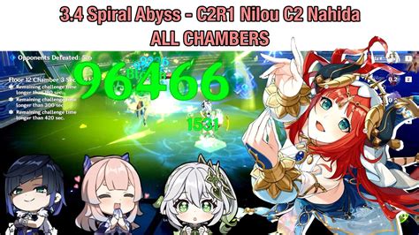 3 4 Spiral Abyss Nilou C2R1 Nahida C2 ALL CHAMBERS CLEAR YouTube