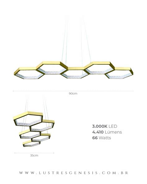 Lustre Pendente Led Moderno Colmeia Dourado Sindora Dcd